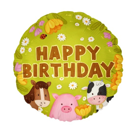 Baloane folie - Balon folie rotund Happy Birthday ferma 45 cm