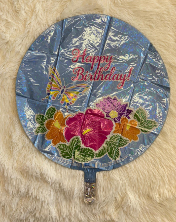 Balon folie rotund Happy Birthday fluture si flori 46 cm [1]