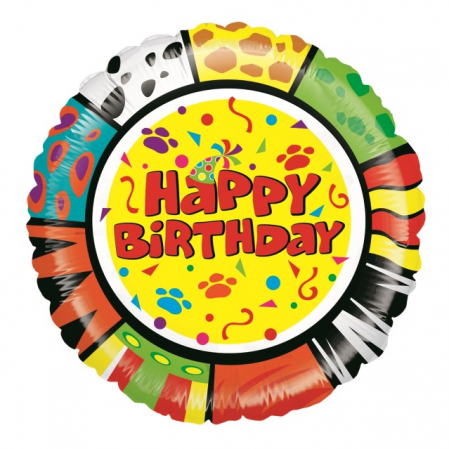 Zoo - Decoratiuni pentru petrecere tematica - Balon folie rotund Happy Birthday zoo 53 cm