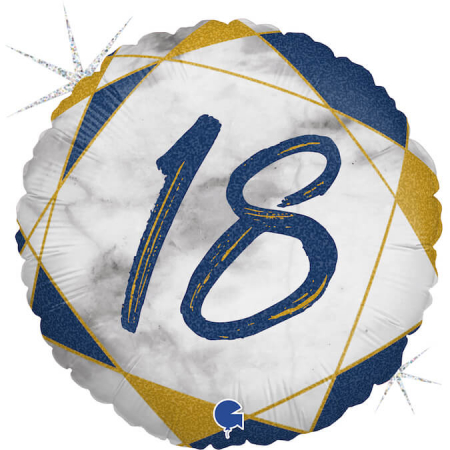 Majorat - Baloane cu heliu - Balon folie rotund imprimat 18 ani majorat albastru 46 cm