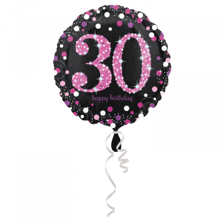 Baloane cu heliu - Balon folie rotund imprimat 30 roz si negru 43 cm