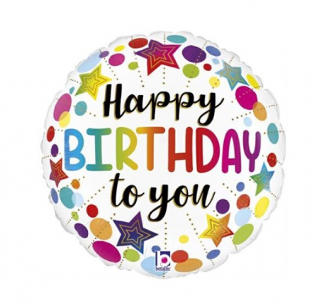Baloane cu heliu - Balon folie rotund mini figurina Happy Birthday to you 23 cm