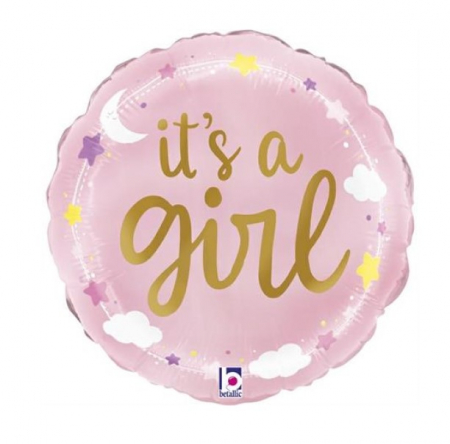 Gender reveal & Dezvaluire - Articole & decoratiuni - Balon folie rotund mini figurina It's a girl 23 cm