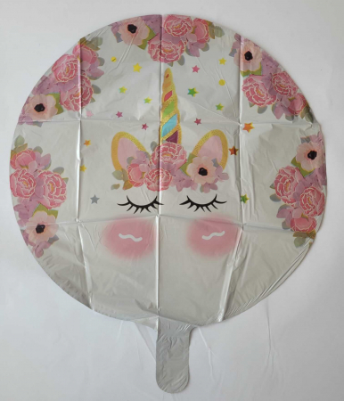 Balon folie rotund unicorn alb cu flori 43 cm [1]