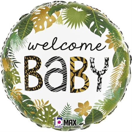 Zoo - Decoratiuni pentru petrecere tematica - Balon folie rotund Welcome Baby Zoo / Tropical 46 cm