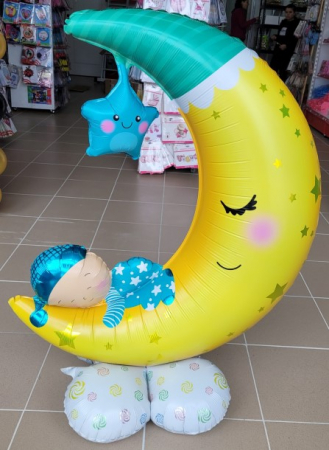Balon folie stand luna cu bebe 110 x 70 cm [2]