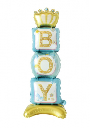 Botez baiat - Baloane latex & folie - Balon folie stand up Boy coroana 100 cm