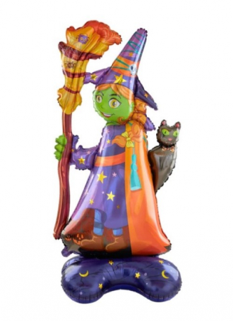 Vampirina - Decoratiuni pentru petrecere tematica - Balon folie stand up Halloween Vrajitoare si pisica 155 X 72 cm