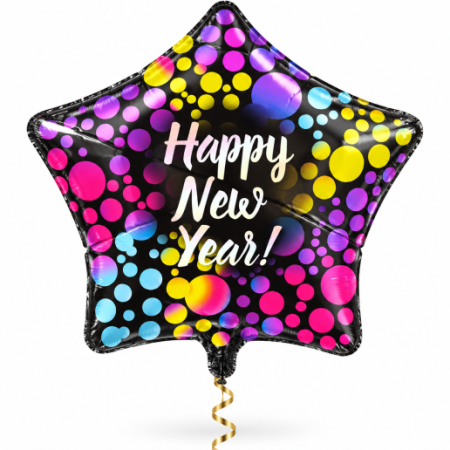 Revelion - Balon Folie Stea negru Happy New Year 45cm