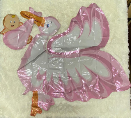Balon folie supershape Barza roz cu bebelus 135 cm [2]