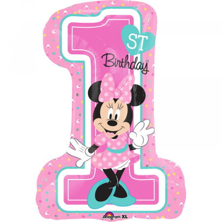 Minnie Mouse - Prima aniversare cu baloane & decoratiuni - Balon folie SuperShape Prima aniversare "Minnie Mouse 1st Birthday" 48 x 71cm