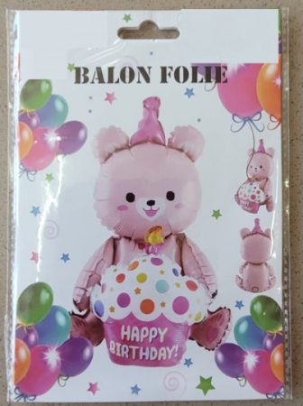 Balon folie ursulet cu briosa roz stand up 70 cm [3]