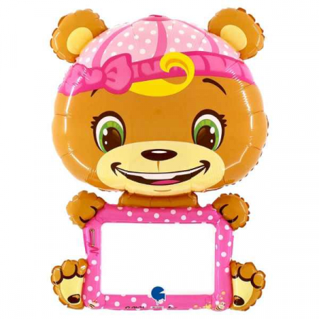 Gender reveal & Dezvaluire - Articole & decoratiuni - Balon folie ursulet roz cu tabla de scris 122 cm