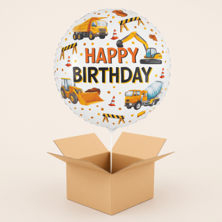 Masini - Decoratiuni pentru petrecere tematica - Balon folie utilaje constructii Happy Birthday 46 cm