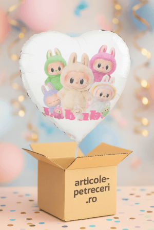 Baloane folie pentru petreceri tematice - Balon inima alb personalizabil Labubu 45 cm