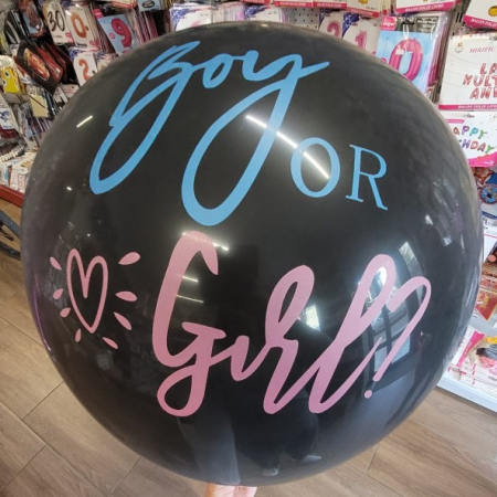 Balon jumbo dezvaluirea sexului copilului negru cu confetti roz si albastru Boy or Girl 90 cm [3]