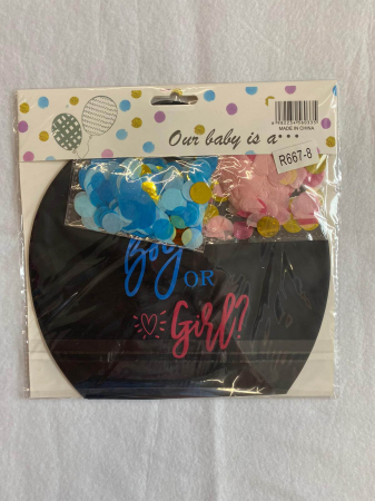 Balon jumbo dezvaluirea sexului copilului negru cu confetti roz si albastru Boy or Girl 90 cm [2]