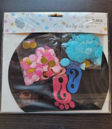 Balon jumbo dezvaluire sexul copilului negru cu confetti roz si albastru picioruse 90 cm [5]