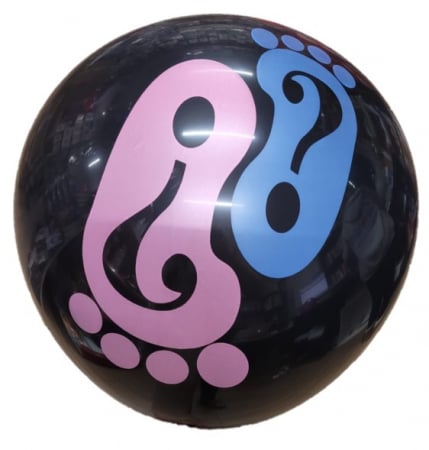 Gender reveal & Dezvaluire - Articole & decoratiuni - Balon jumbo dezvaluire sexul copilului negru cu confetti roz si albastru picioruse 90 cm