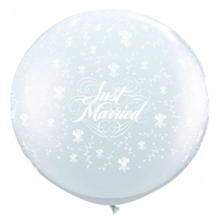 Black Friday - Balon latex jumbo imprimat Just Married alb 91cm