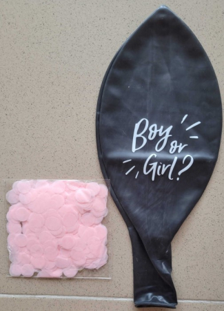 Balon negru 90 cm dezvaluire Boy or Girl confetti roz [3]