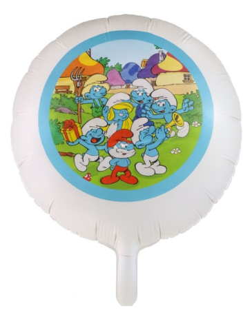 Strumfi - Balon rotund alb personalizabil Strumfi 24 cm