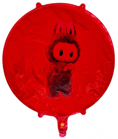 Decoratiuni petrecere copii tematica Labubu - Balon rotund rosu personalizabil Labubu 45 cm
