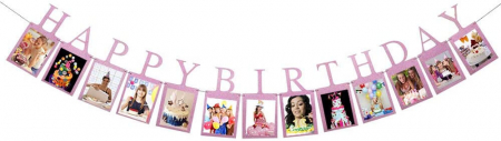 Majorat - Accesorii - Banner foto Happy Birthday roz 2.5m