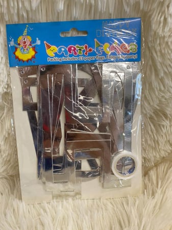 Banner Happy Birthday contur argintiu 16.5 x 11.5 cm [2]