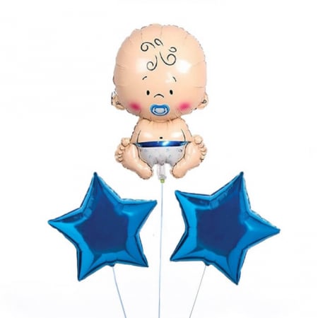 Buchet 3 baloane cu heliu bebe baiat