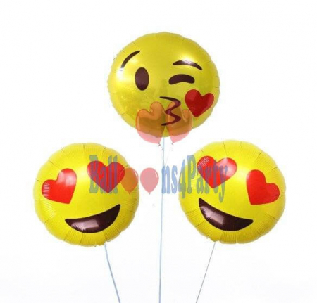 Buchet 3 baloane folie Emoji cu heliu 45cm [3]