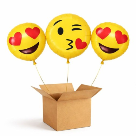 Baloane cu heliu din folie - Buchet 3 baloane folie Emoji cu heliu 45cm
