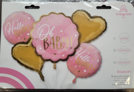 Botez fata - Baloane - Buchet 5 baloane folie Baby Girl / Oh Baby
