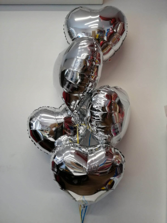 Valentine's Day & Dragobete - Baloane & Decoratiuni - Buchet 5 baloane inimi argintii cu heliu 45cm