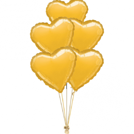 Baloane cu heliu din folie - Buchet 5 baloane inimi auriu inchis 43 cm