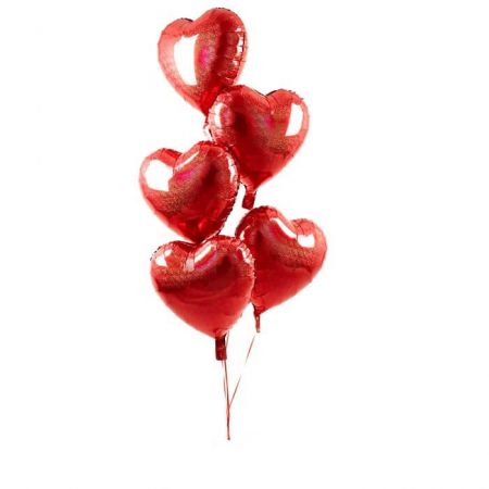 Valentine's Day & Dragobete - Baloane & Decoratiuni - Buchet 5 baloane inimi rosii cu heliu 45cm