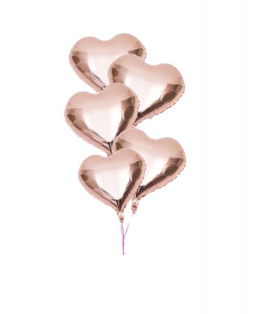 Baloane din folie imprimate - Buchet 5 inimi rose gold  cu heliu 43 cm