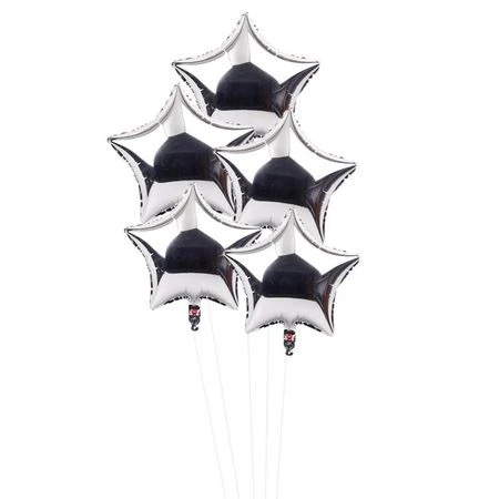 Baloane cu heliu din folie - Buchet 5 stele argintii cu heliu 43 cm