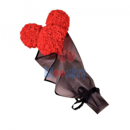 Cap ursulet trandafiri spuma tip buchet rosu 35 cm [2]
