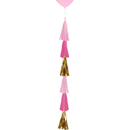 Coada de balon hartie pompoane roz cu auriu 70 cm [0]