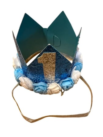 Articole pentru petrecere - Coroana aniversare 1 an albastru si argintiu 7.5 cm