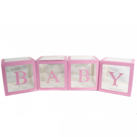 Gender reveal & Dezvaluire - Articole & decoratiuni - Cuburi Baby carton roz 30 cm