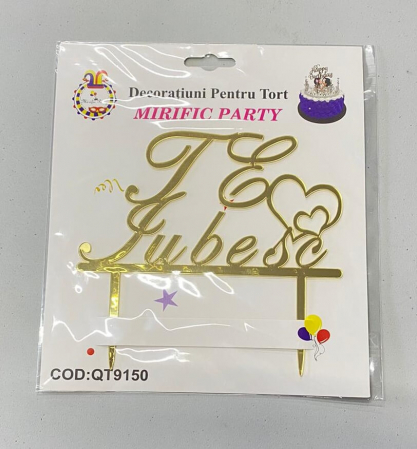 Decor tort Te iubesc auriu 8.5 * 14 cm [2]