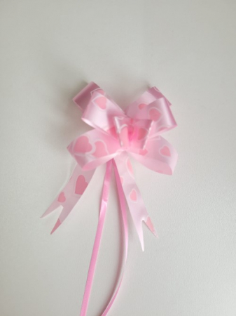 Botez fata - Accesorii pentru decoratiuni - Funda cadouri roz cu inima 7 cm