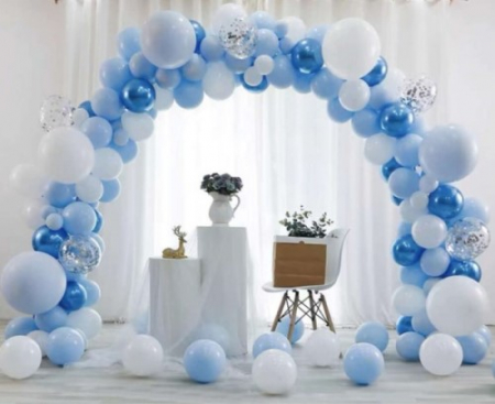 Botez baiat - Accesorii pentru decoratiuni - Kit arcada completa albastra 155 baloane plus suport