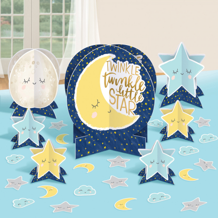 Botez fata - Accesorii pentru decoratiuni - Kit decoratiuni carton masa Twinkle Little star 27 buc