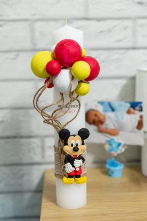 Botez fata - Accesorii pentru decoratiuni - Lumanare personalizata ornata 6.5 x 45 cm