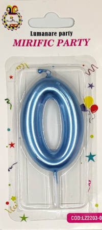Aniversare - Accesorii - Lumanare tort cifra 0 albastru metalic 6 cm