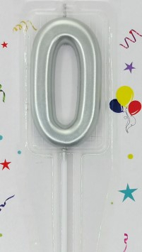 Aniversare - Accesorii - Lumanare tort cifra 0 argintiu metalic 7 cm