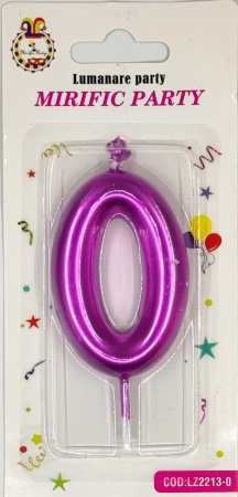 Aniversare - Accesorii - Lumanare tort cifra 0 roz metalic 6 cm